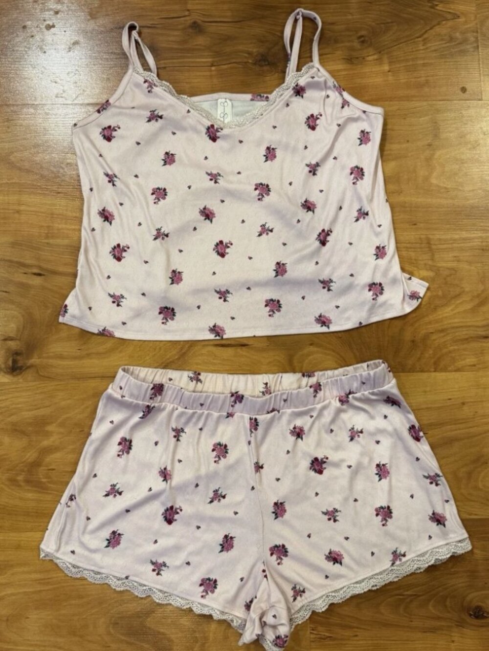 Jessica Simpson Floral Tank Shorts Lace Pajama PJ SET Sz L